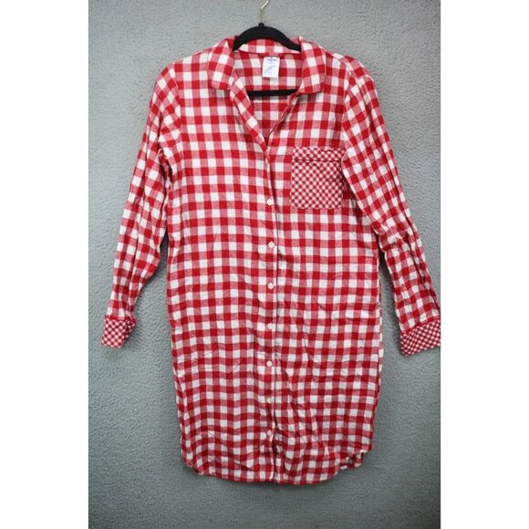 Land's End Red & White Check Long Pajama Gown-Size S/T-Pockets - Picture 1 of 7
